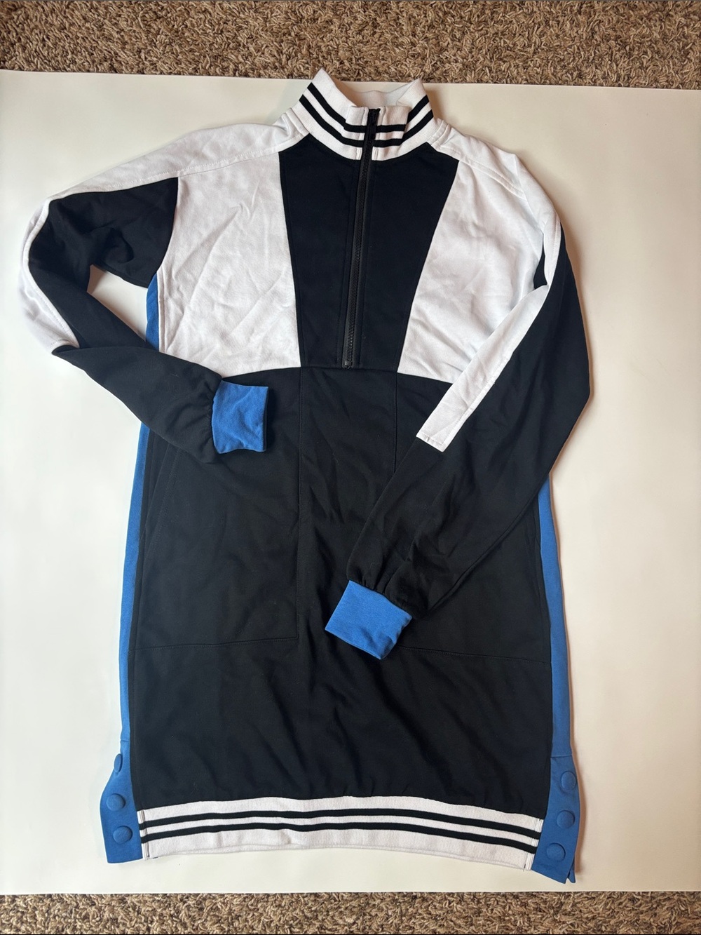 Pink Lily Black, White & Blue Zip-Up Women's Dress
